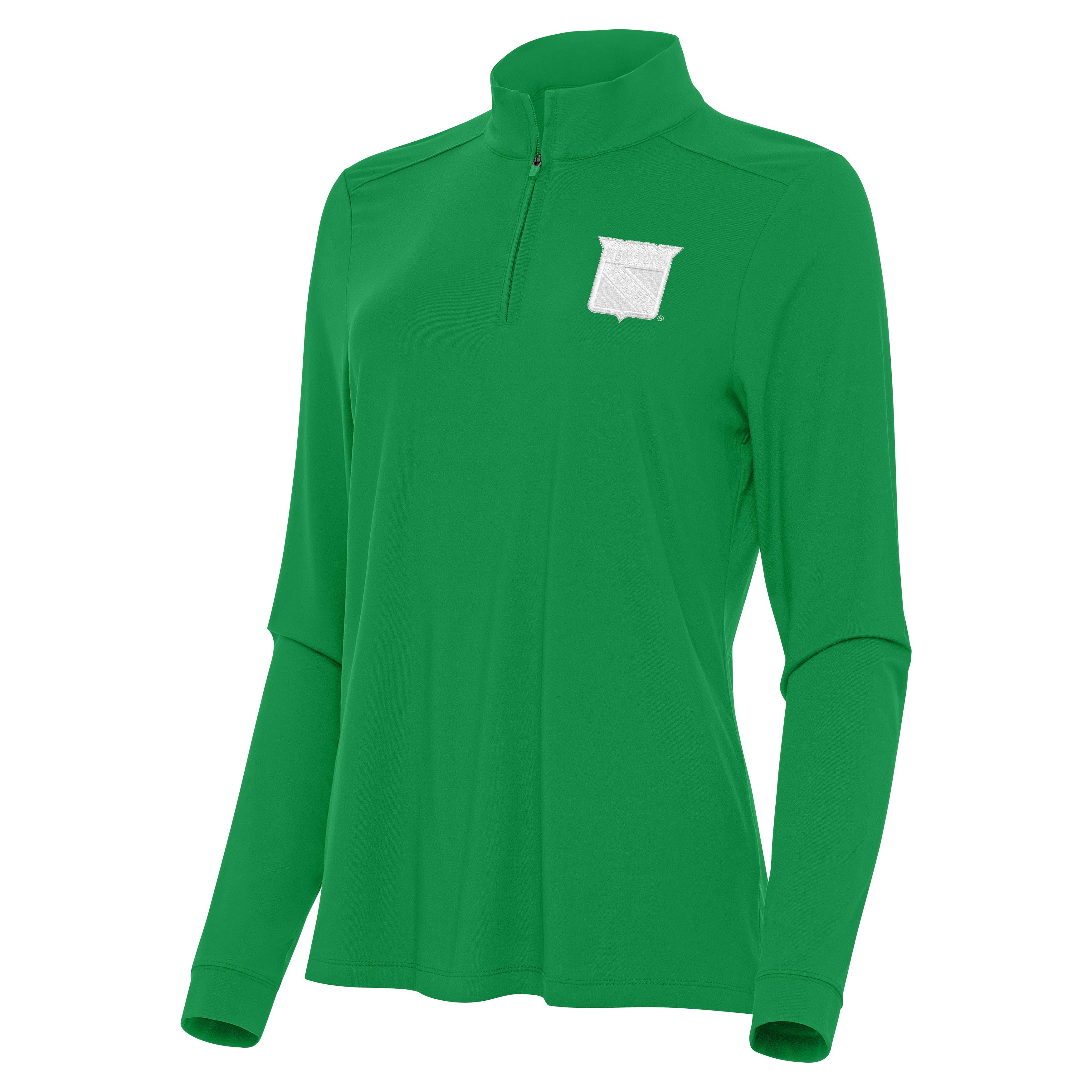 New York Rangers Womens Intent St Patricks Day White Logo Quarter Zip Pullover