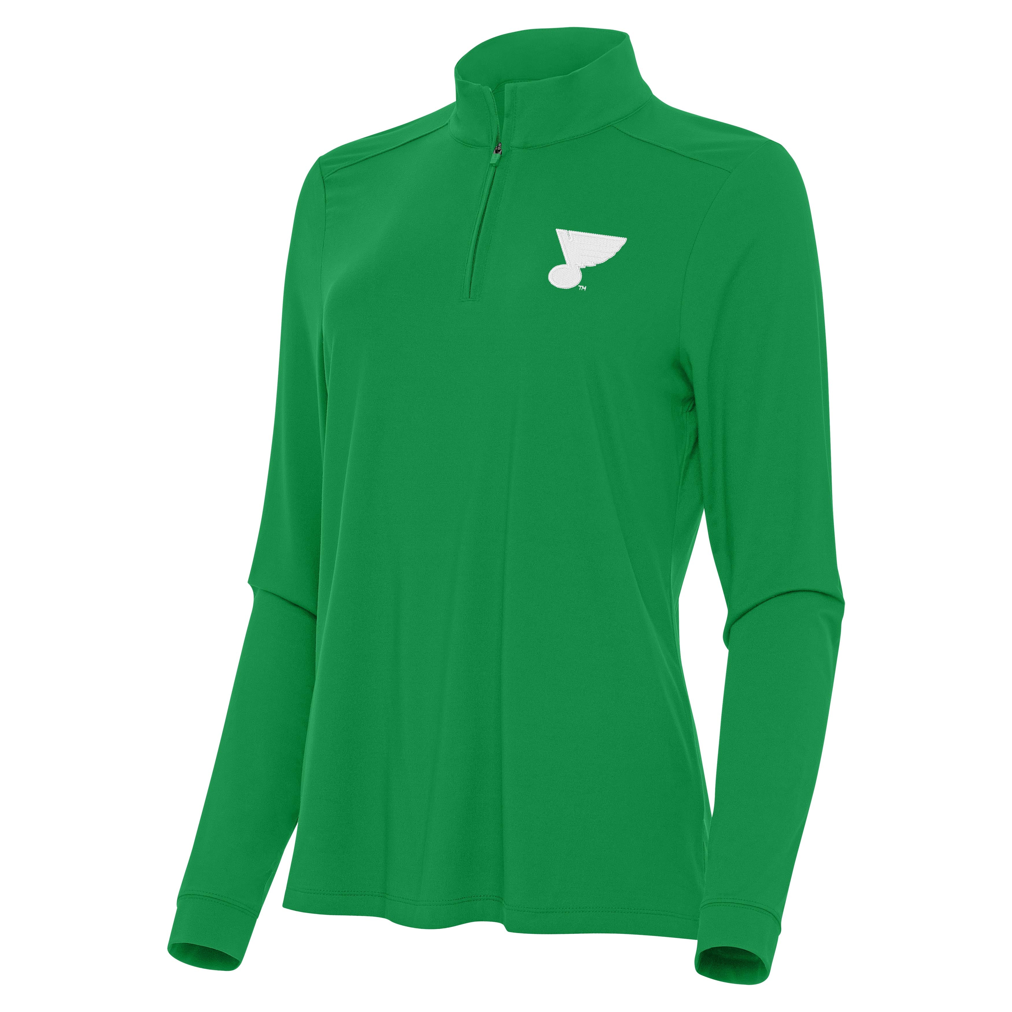 St Louis Blues Womens Intent St Patricks Day White Logo Quarter Zip Pullover
