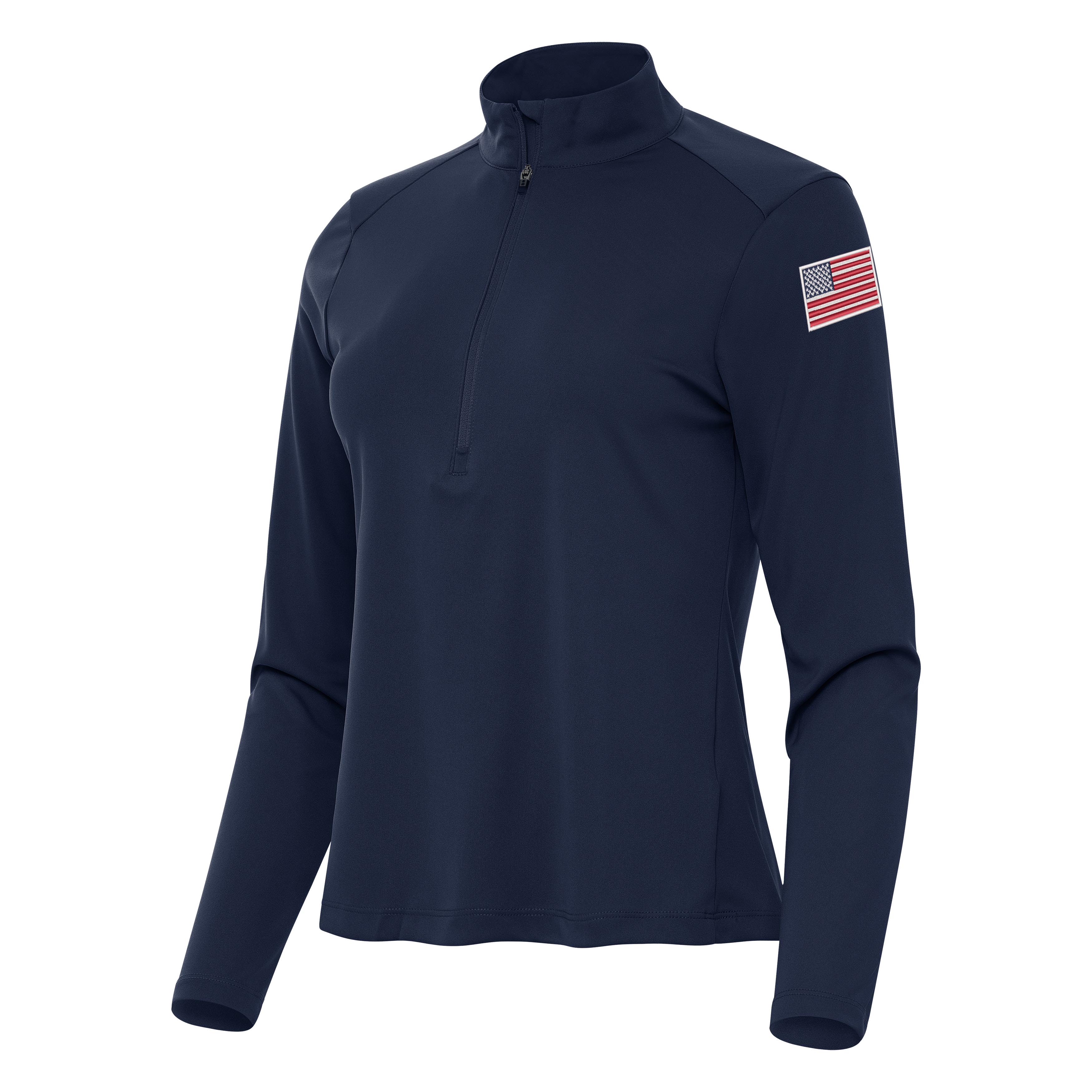 US Flag Left Sleeve Womens Tribute Quarter Zip Pullover